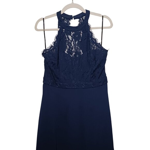 Lulus Dance All‎ Evening Navy Blue Lace Open-Back Maxi Dress Size L - Picture 5 of 14